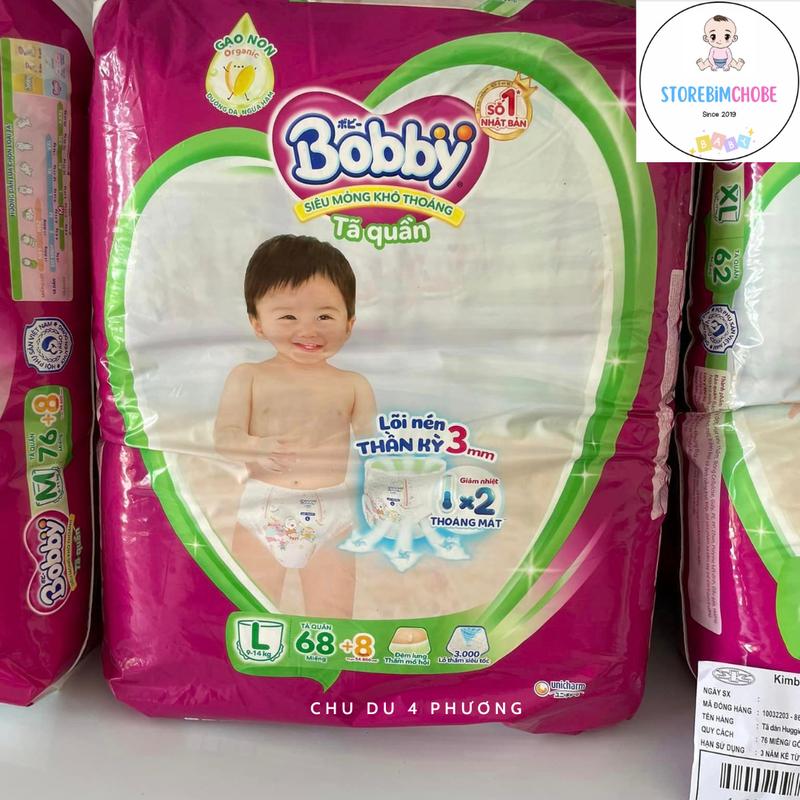 Bỉm Tã Quần Bobby Gạo Non Gói Siêu Đại M76/L68/XL62/XXL56 Cho Bé Bỉm Quần