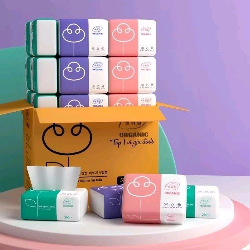 Free ship - ￼ Thùng 30 gói giấy ăn rút organic 3 màu, giấy ăn gấu trúc, hàng chuẩn cao cấp, Giấy ăn dai mịn