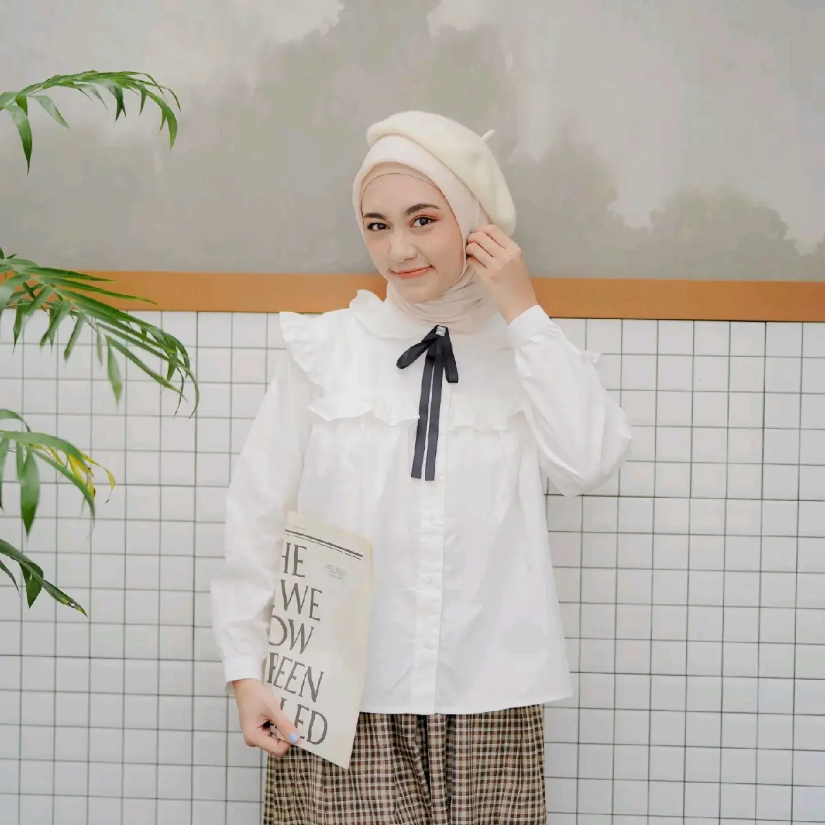 Minji Blouse / Blouse Korea katun Jepang poplin Polos