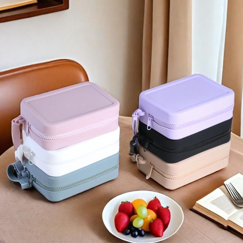 Creative Morandi Color Silicone Cosmetic Bag Coin Purse Rectangle Multifunction Storage Bag Makeup Brush Holder Large Capacity Small Item Bag Women 0