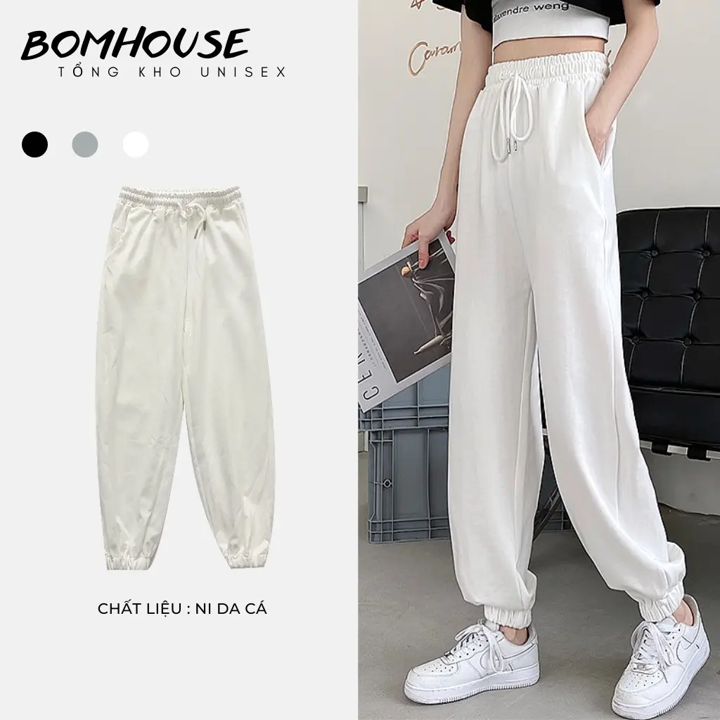 Quần Jogger Nữ Trơn Bo Gấu Nhiều Màu BOM HOUSE Ullzang Unisex Nam Nữ