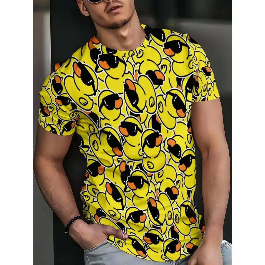 Spring Summer Tops Men Plus Size Clothing Duck Animal 3D Print T Shirt Yellow Pattern Tees O Neck Short Sleeve Top Breathable Man Shirts