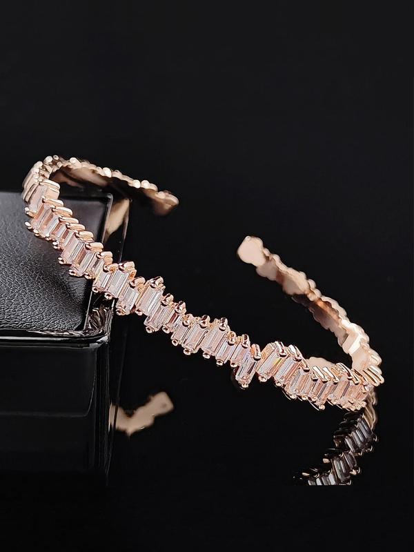 Luxury Elegant Style Cubic Artificial Zirconia Cuff Bangle, Zirconia Bangles Bracelets, Fashion Jewelry Accessories For Women As Gift 3