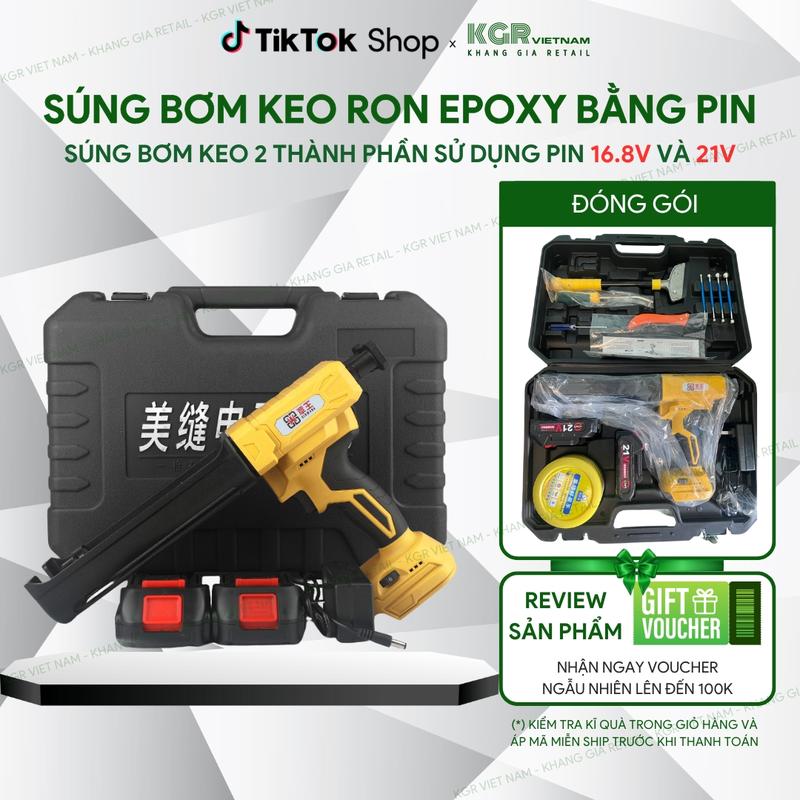 Máy bắn keo Epoxy 2 thành phần bằng Pin bơm keo 6 tốc độ 2 pin sử dụng liên tục hỗ trợ xạc nhanh