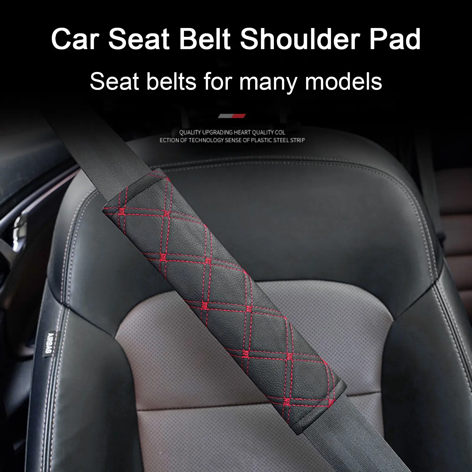 2Pcs Faux Leather Car Seat Belt Shoulder Pad Fastener Tape Square Sewing Stitching Design Cushion Protector Cover
