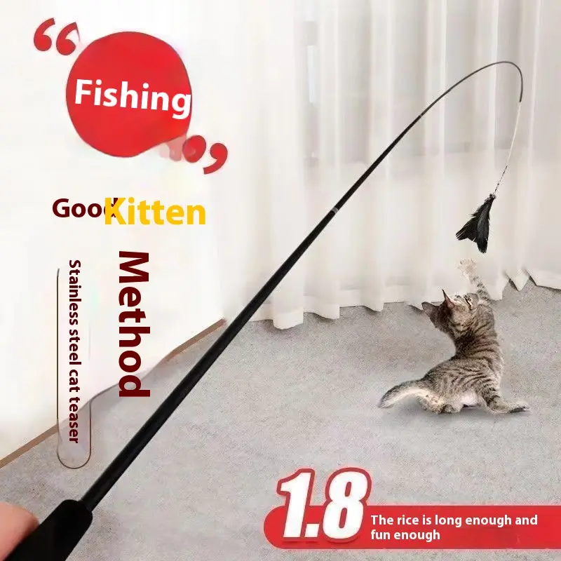 Four-Section Lengthened Cat Teaser Telescopic Rod Cat Toy Fishing Pole Extra Long 1.8M Feather with Bell
