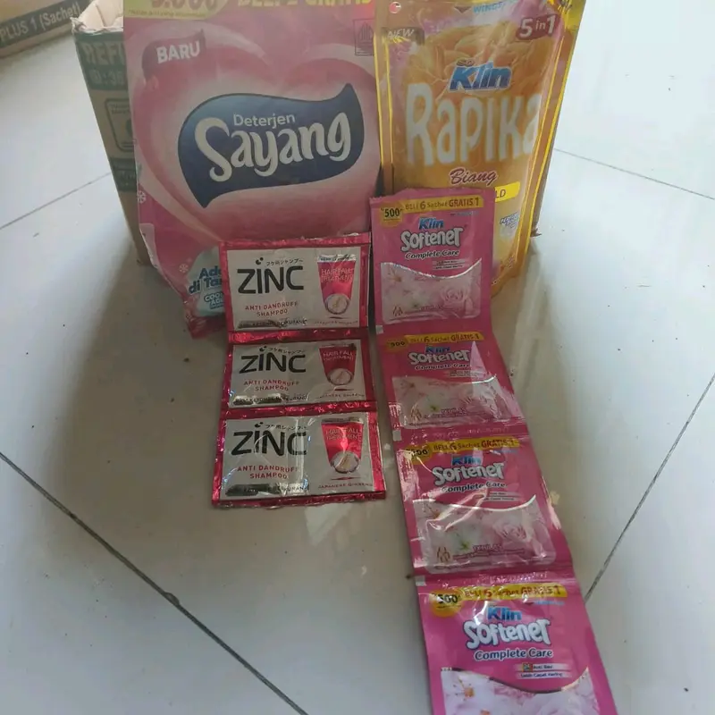 Paket Sabun Cuci Murah 10RIBUAN Detergen Sayang 5000an Rapika Pewangi Pakaian Shampoo Zinc 6 Sachet Softener 4 Sachet 1