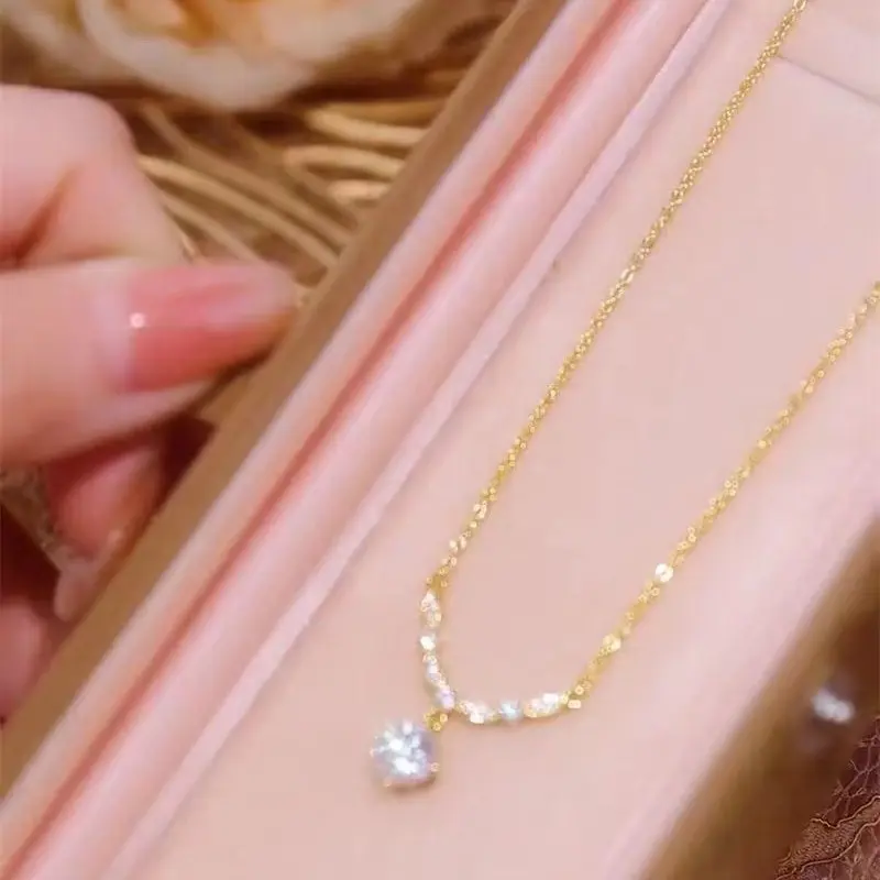 Vòng Cổ Sáng, Kim Cương Đầy Đủ, Dây Chuyền Xương Đòn Nữ, Thiết Kế Đặc Biệt, Giá Cả Phải Chăng, Sang Trọng Và Thanh Lịch, Dễ Phối Đồ, Mặt Dây Chuyền Không Phai Màu, Đồ Trang Trí Chain 2