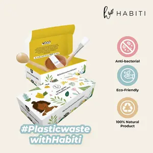 HABITI - Set Mangkok Masker Wajah ( Kuas masker + Sendok + Mangkok kayu 8 cm ) FREE BOX