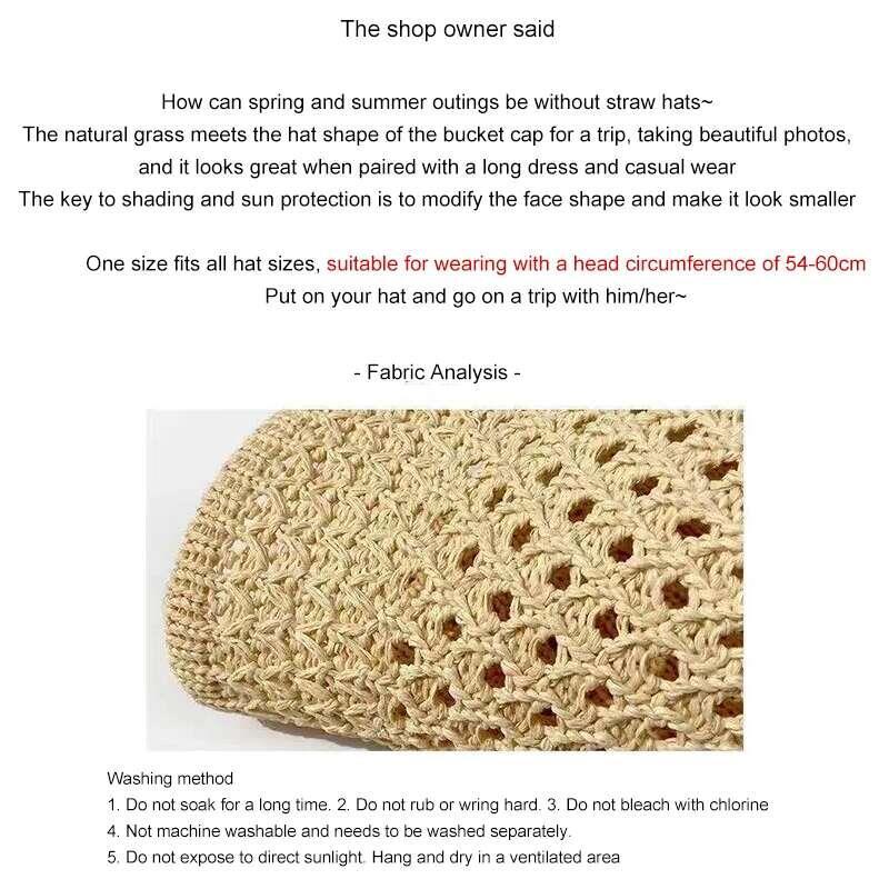 Product Introduction of Bucket Spring Summer Hollow Knitted Hat Solid Color Sunhat Fisherman Caps Casual Foldable Beach Cap 26