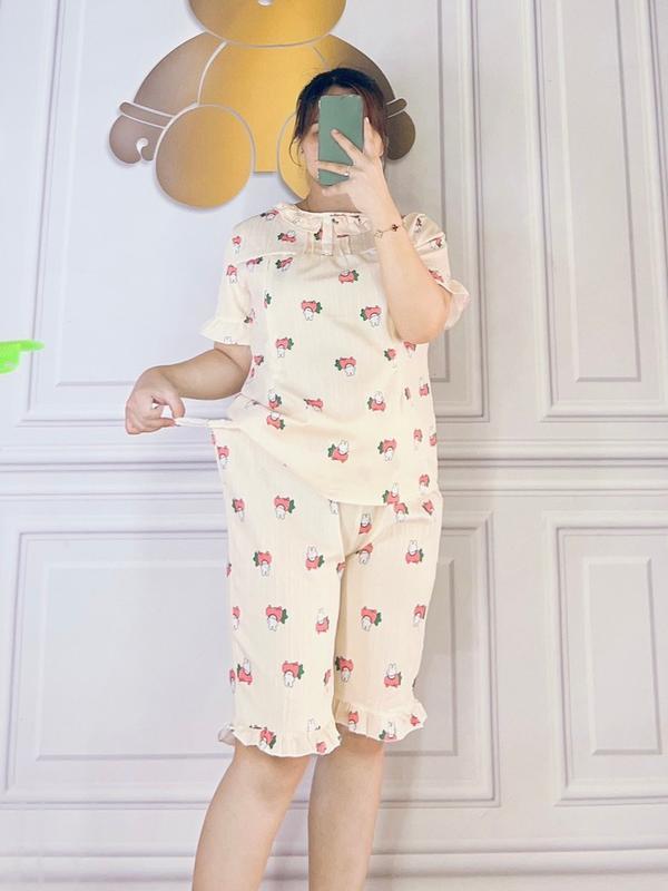 Bộ quần áo bầu sau sinh Lửng MÙA HÈ chất đũi mềm mát có bigsize từ 40-82kg 3