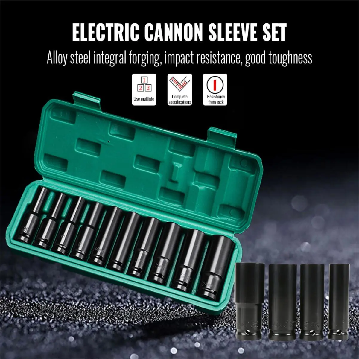 10PCS 1/2 "8-24mm x 78mm long ultra-long deep drawing socket wrench set automatic maintenance tool black box metric pneumatic socket box