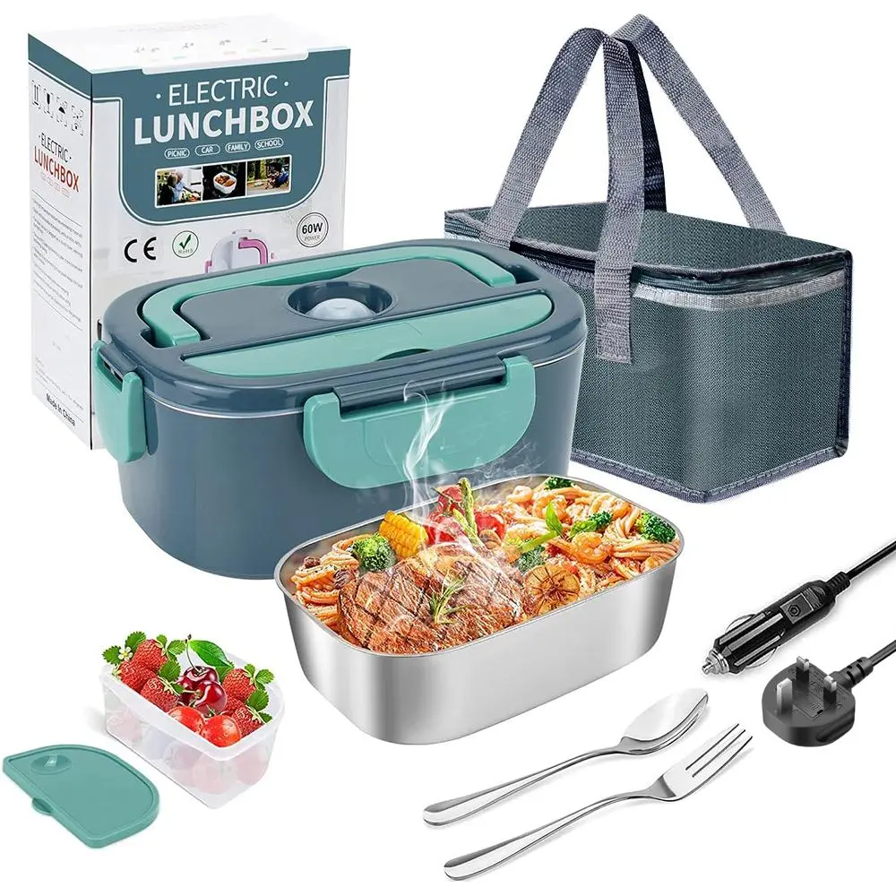 Electric Lunch Box, 60W Fast Heating Lunch Box Container, Car Plug-in Food Warmer Lunch Box Containers With Fork Spoon & Insulated Handbag & Fruit Box, Tableware Accessories for Summer Gift, Kitchen Appliances, Back to School Supplies