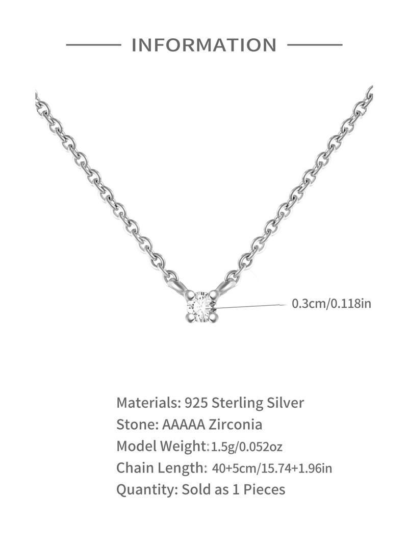 Product Introduction of 925 Sterling Silver Simple 3mm Artificial Zircon Decor Pendant Necklace, Fashion Jewelry for Party, Daily Decor for Girl, Trendy All-match & Exquisite Jewelry for Birthday Gift, Valentine's Day, Gift 1