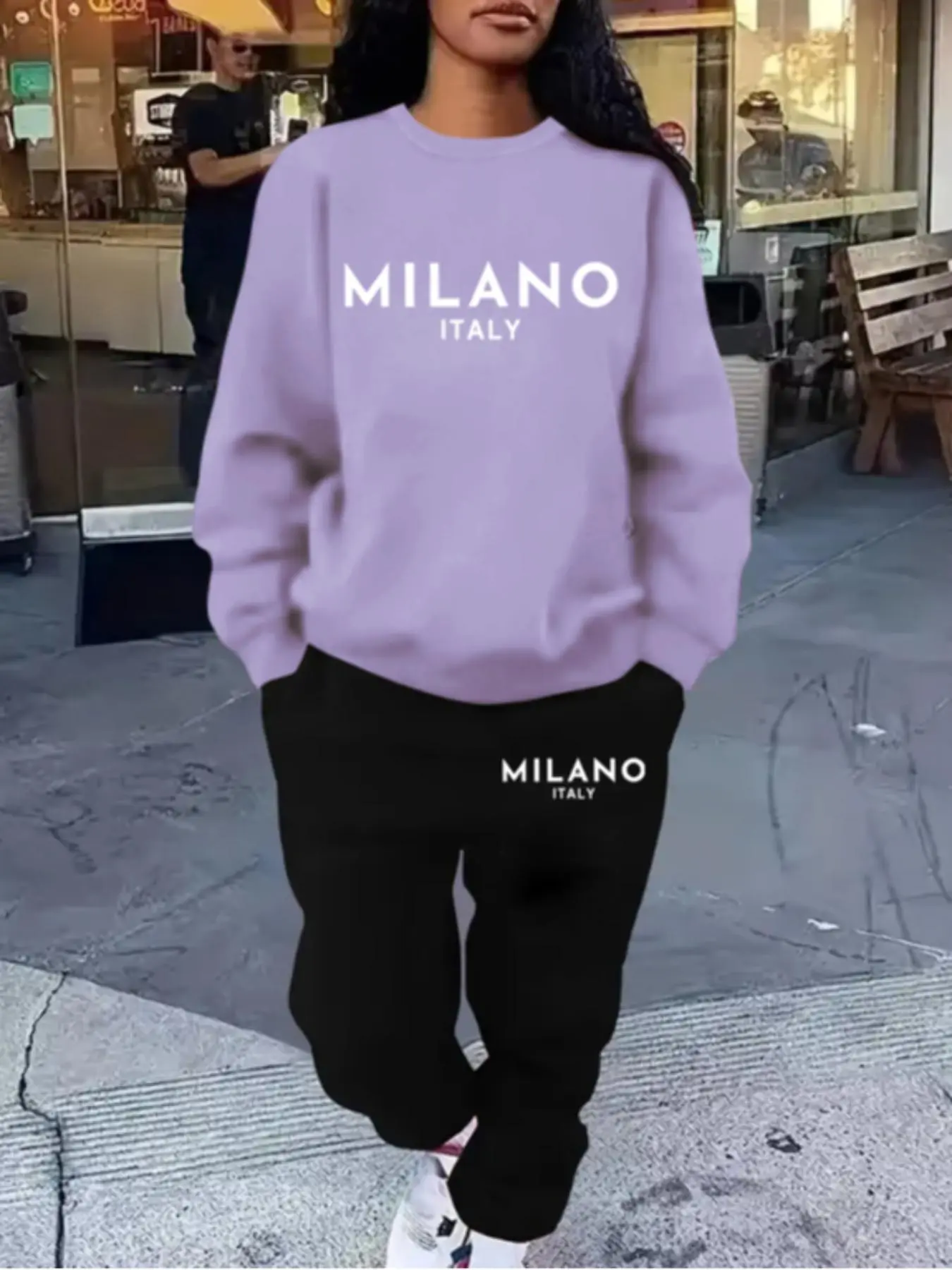 【Plus Size】 Two-Piece Set Letter Print Sweatshirt & Sweatpants Set, Casual Round Neck Long Sleeve Pullover & Trousers, Women's Fall & Winter Clothes for Daily Wear