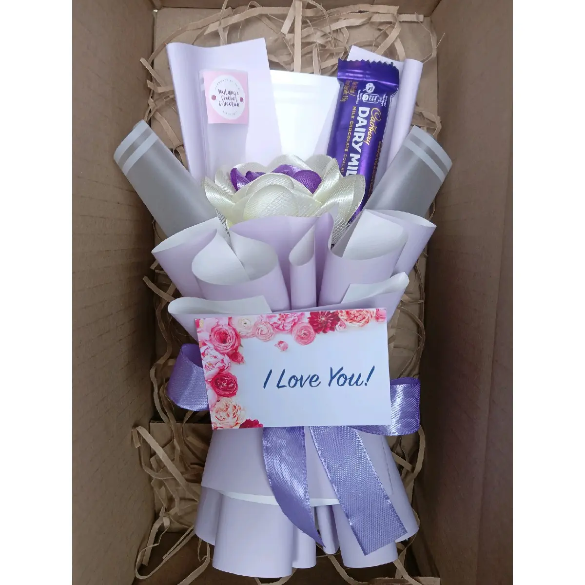 Mini Satin Rose Bouquet W/ CHOCOLATE (Handmadebyshiri) Decorative flower ribbon