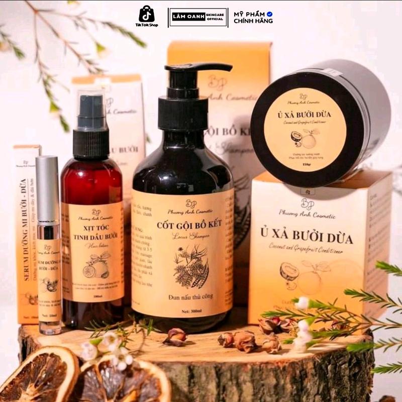 Chính Hãng Combo 4 món cốt gội bồ kết Phương Anh Cosmetic Gội,Xả,Xịt &Mi Chăm Sóc Tóc Không silicon Women