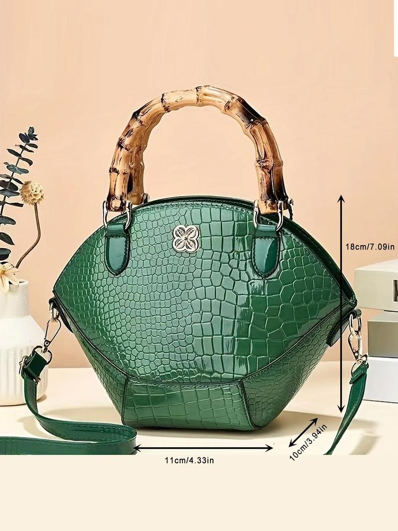 Product Introduction of Fashionable crocodile pattern decor Handbag, Elegant Pu Leather Zipper Shoulder Bag for Women, Casual Trendy Versatile Daily Commuting Bag, Girl Fashionable Shopping Bag 4