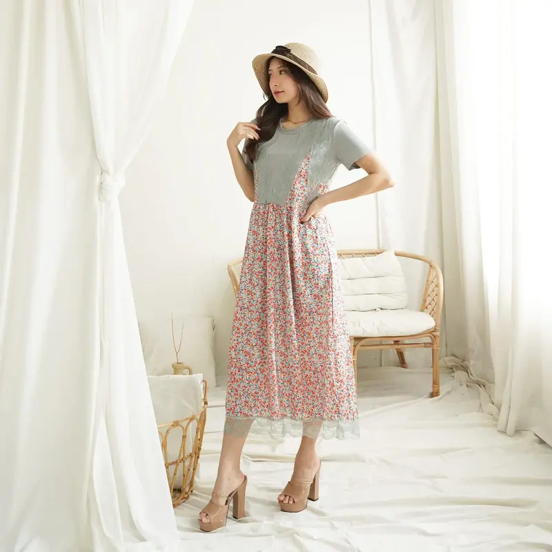 [Basica Moda] 18440 Gaun Dress Midi Wanita Melicia Casual Floral 2