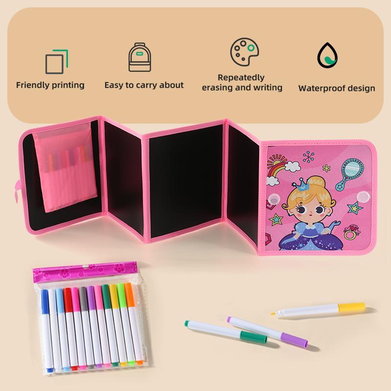 Foldable Drawing Board, 1 Set Doodle Board with 12pcs Markers, Educational Toy for Kids, Portable Drawing Board for Indoor & Outdoor 2