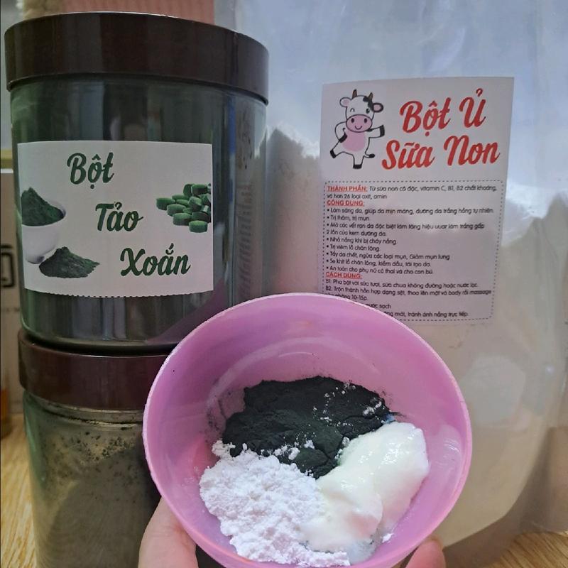 Mặt nạ bột tảo xoắn nhật Thái Liên . Hũ 300 gam kèm ủ trắng sữa bò non và bộ chén trộn bột Skincare Làm Đẹp Da  Face body Kem Face