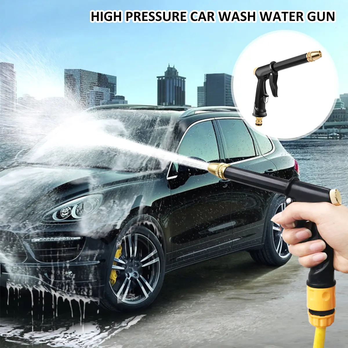 Garden Hose Nozzle Adjustable Heavy Duty Hand-held Water Nozzle High Pressure Water Sprayer with 4 Watering Patterns for Watering Plants Washing Car Showering Pet rTfs7