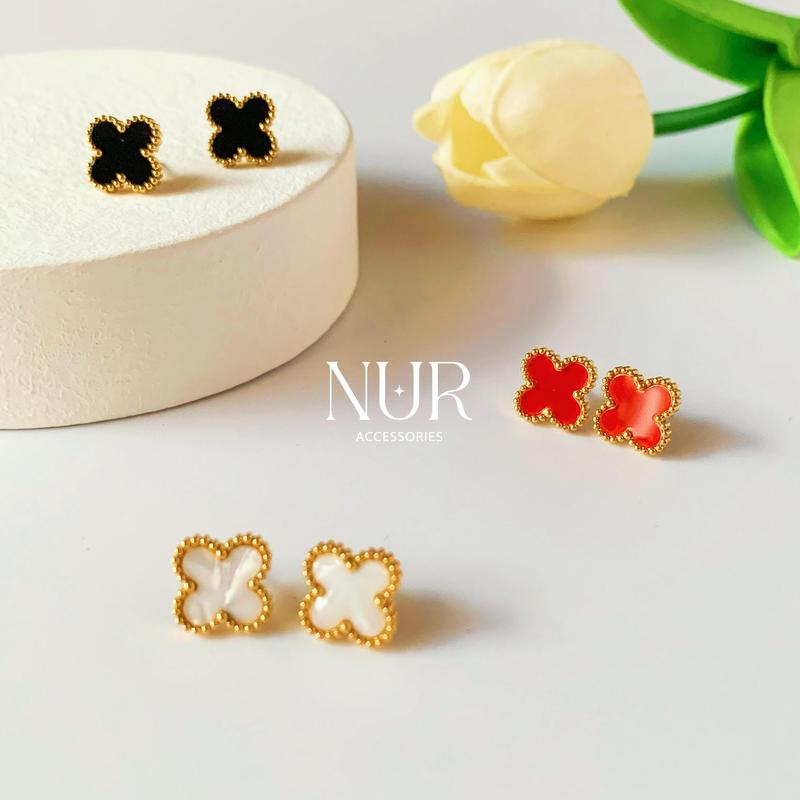Bông Tai Titan, Hoa Tai Titan Hoa 4 Cánh Nhiều Màu Viền Đá Phụ Kiện Trang Sức Nữ Nur Accessories Women Voi 4