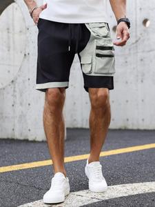 Men's Colorblock Zipper Pocket Shorts, Regular Fit Casual Comfy Shorts for Summer, Men's Bottoms for Daily Wear