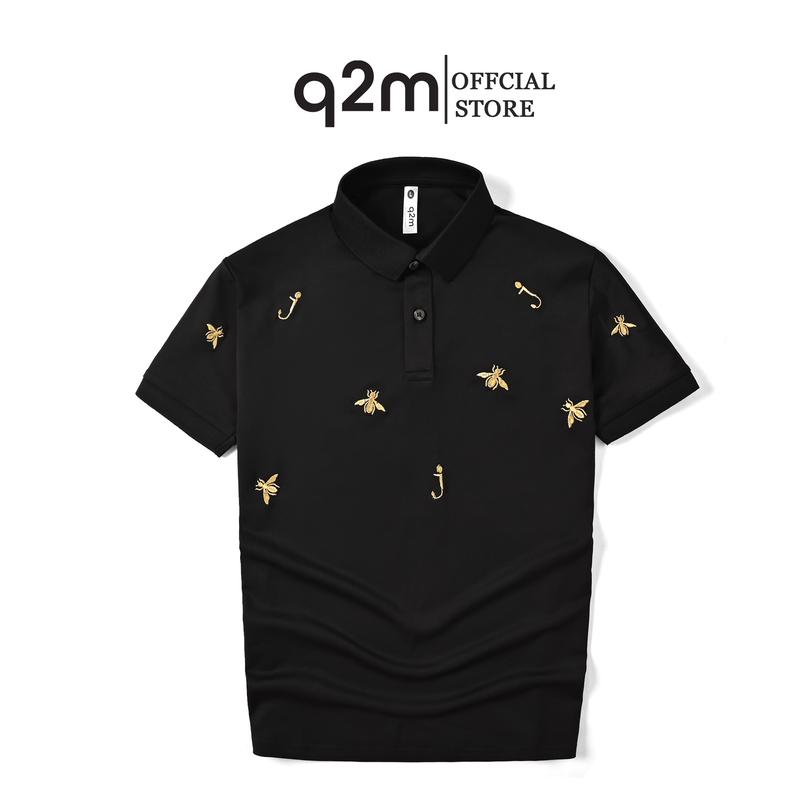 Áo Phông Polo thương hiệu q2m , Màu Đen hoạ tiết thêu đơn giản mã q2m.042