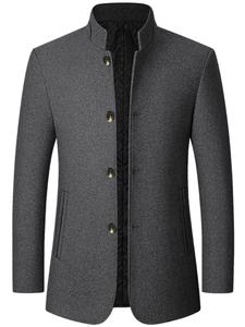 Abrigo de lana de color sólido para hombre, ropa de abrigo frontal con botones de manga larga informal de estilo elegante de ajuste regular para otoño e invierno, ropa de hombre para uso diario
