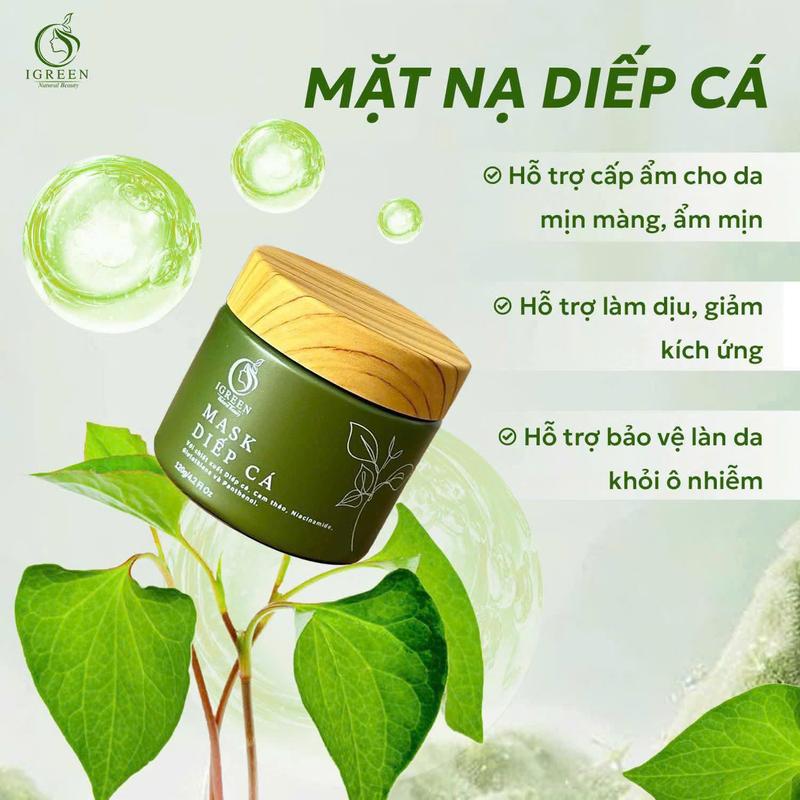 MASK DIẾP CÁ IGREEN DÀNH CHO DA DẦU MỤN 120GR - CHIẾT XUẤT TỪ DIẾP CÁ, CAM THẢO, CÚC LA MÃ, LỰU ĐỎ, KHỔ QUA - TẶNG KHĂN LAU MẶT, BÔNG NỞ MẶT BỌT BIỂN, CỌ QUÉT, COSMETICS, SKINCARE, Dưỡng ẩm da, meoskincare9x mặt  nạ giảm thâm mặt  nạ 1