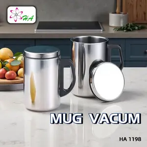 HA Mug Gelas Stainless Gagang Hitam Estetik Kopi Teh 350ml/500ml Cangkir Minum Panas Dingin