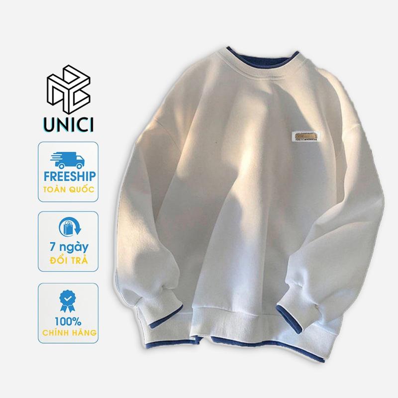 Áo sweater Dài Tay nam nữ form rộng phối layer chất nỉ unisex thời trang Hàn Quốc UNICI AS01 Menswear Hoodie Tay Dài Trắng