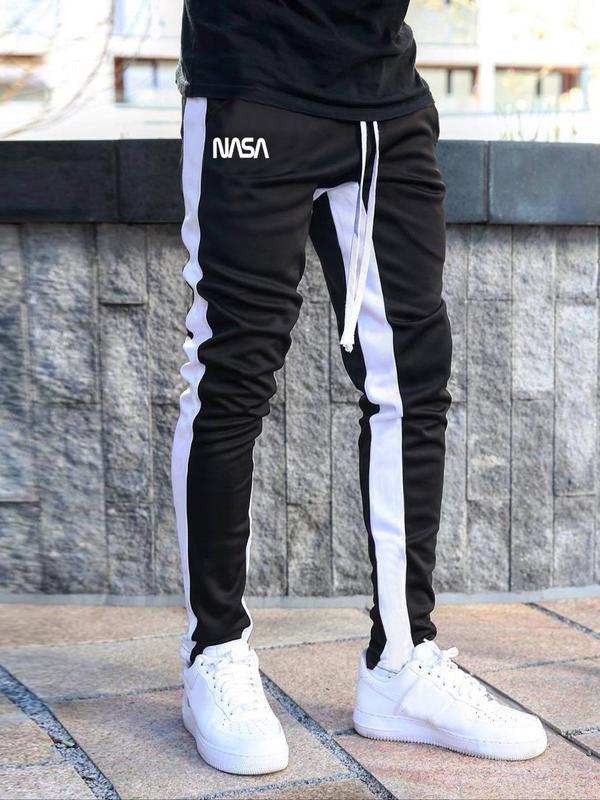 Men's Regular Fit Colorblock Patchwork Drawstring Waist Sweatpants, Casual Pocket Side Stripe Skinny Pants For Daily Wear, Knitting Bottoms For All Seasons 2