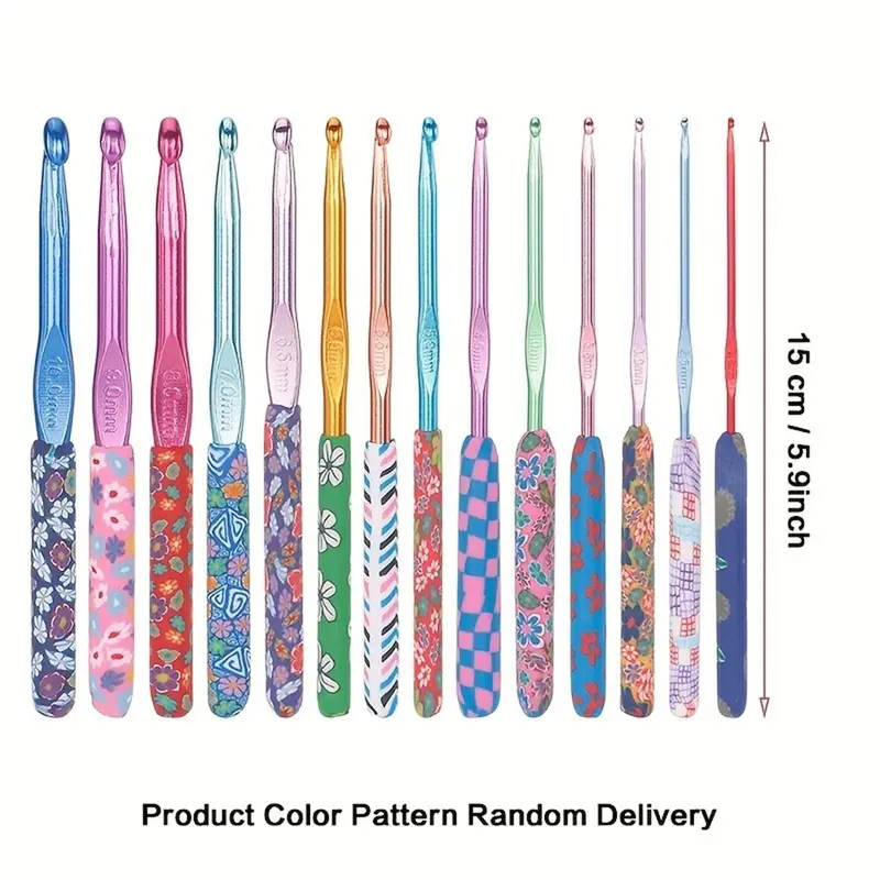 Random Color Soft Ceramic Crochet Hook, 9 Counts/12pcs/14pcs Flower Pattern Crochet Hooks, Easy To Hold Crochet Hook for Arthritis, Crochet Supplies 1
