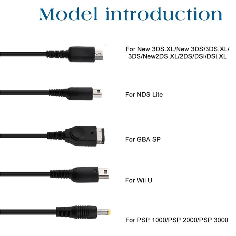 5 in 1 Charge Cable Cord for NDSL/WiiU/New 3DS XL 3DS XL 2DS DsiXL for NDS/GBASP/PSP1000 2000 3000 USB Charger 8