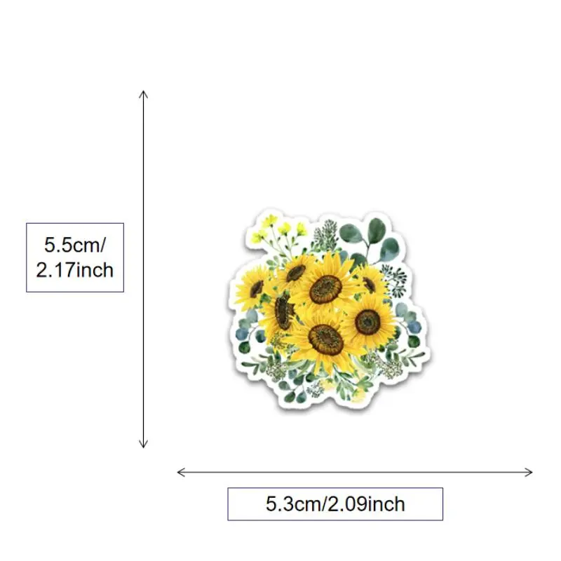 Sunflower Series Sticker, 54pcs/set Waterproof Self Adhesive Decor Paper, Decor Sticker for Gift Greeting Card Water Bottle Laptop Phone 1