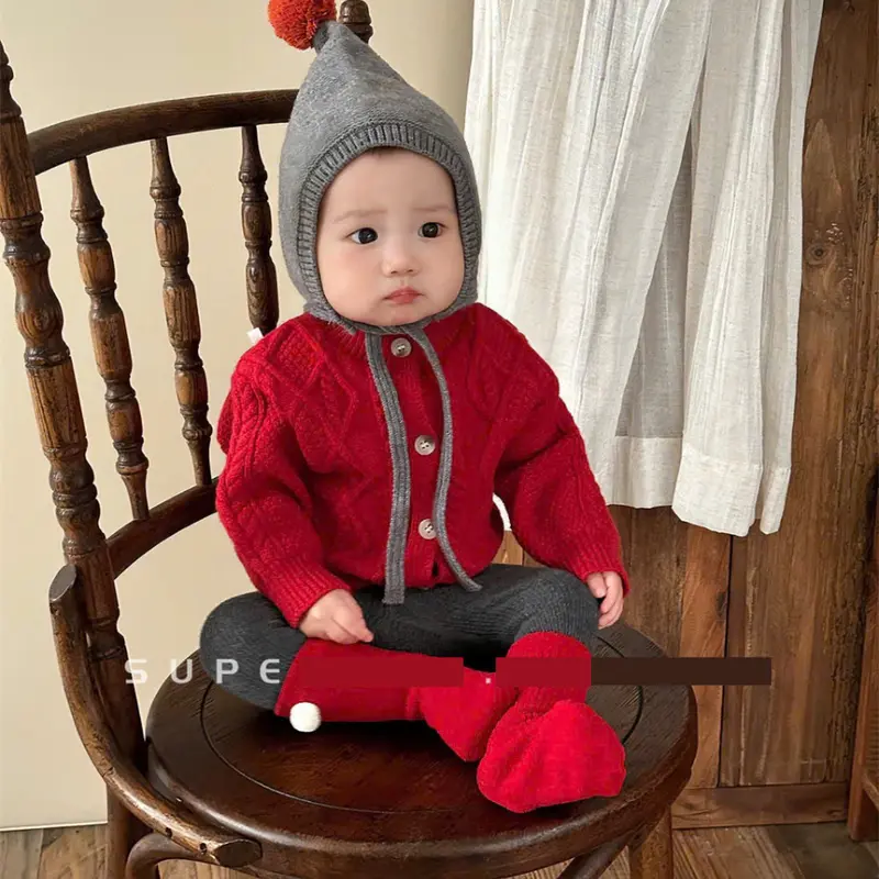 7kg - 18kg - CÓ SẴN - Set áo khoác len, cardigan len kèm quần tất phong cách Hàn Quốc cho bé trai bé gái 5