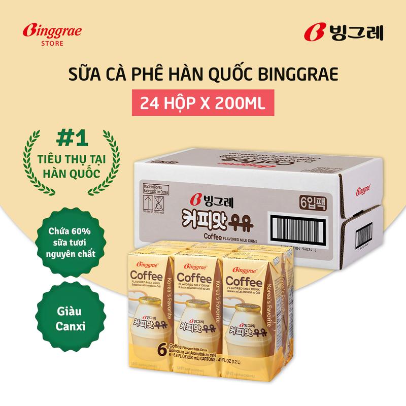 Thùng Sữa Cà Phê Hàn Quốc Binggrae Coffee Milk 200ml x 24 hộp