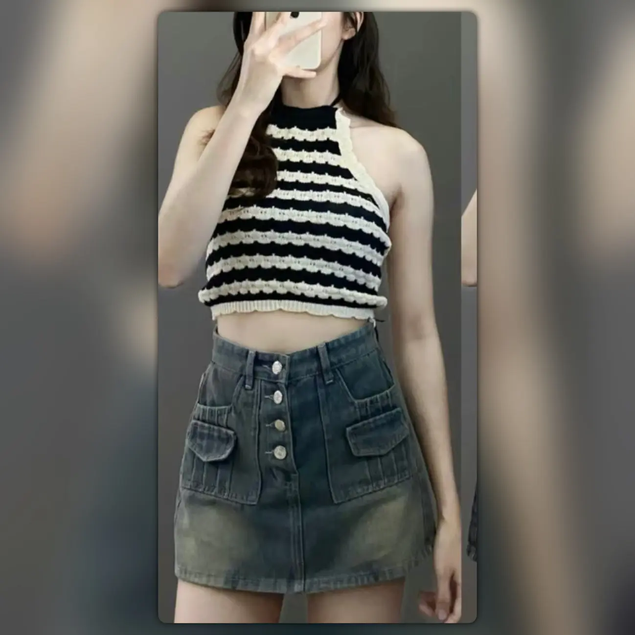Chân váy jeans nữ ngắn túi đắp kiểu, chất jeans ko co giãn LS size: S M L