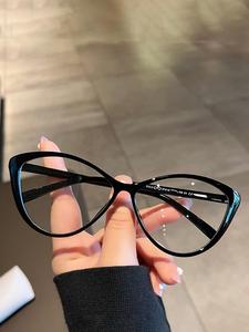 Lentes de estilo retro ojo de gato anti luz azul, 1 par de lentes minimalistas y versátiles para uso diario, marco de moda ojo de gato para todas las estaciones, accesorios de viaje