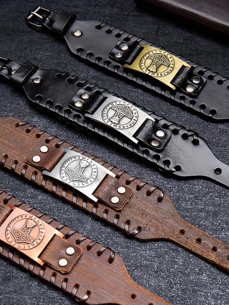 Product Introduction of Viking Hammer Design Bracelet, Punk Style Braided Bracelet for Men, Fashion Jewelry for Party, Daily Clothing Decor, Trendy Exquisite Jewelry for Birthday Gift 5