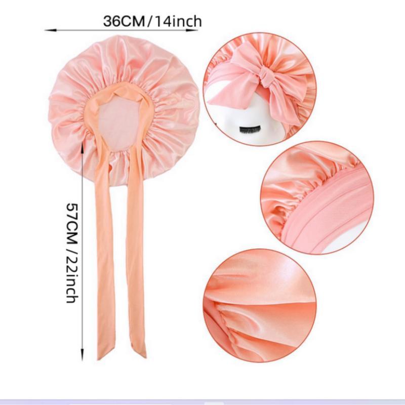 Solid Color Lace Up Front Double Layer Headband, Pleated Design Solid Matching Wide Band Hair Bonnet, Sleeping Bonnet for Spring Summer Women 1