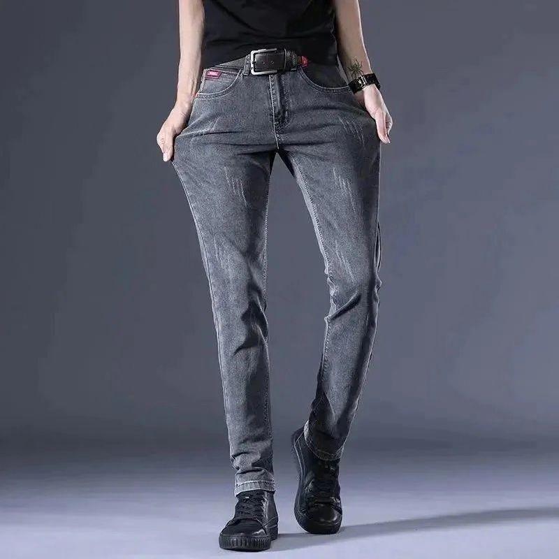 Quần Dài Jean Co Giãn, Dành Cho Nam Giới, Mỏng Vừa Vặn, Quần Mỏng, Phong Cách Hàn Quốc, Hợp Xu hướng Và Dễ Phối Đồ, Thích Hợp Cho Mùa Xuân Và Mùa Thu, Thanh Niên Và Thường Ngày, Quần Cổ Điển Hàng Mới Về Pants Có Túi 4