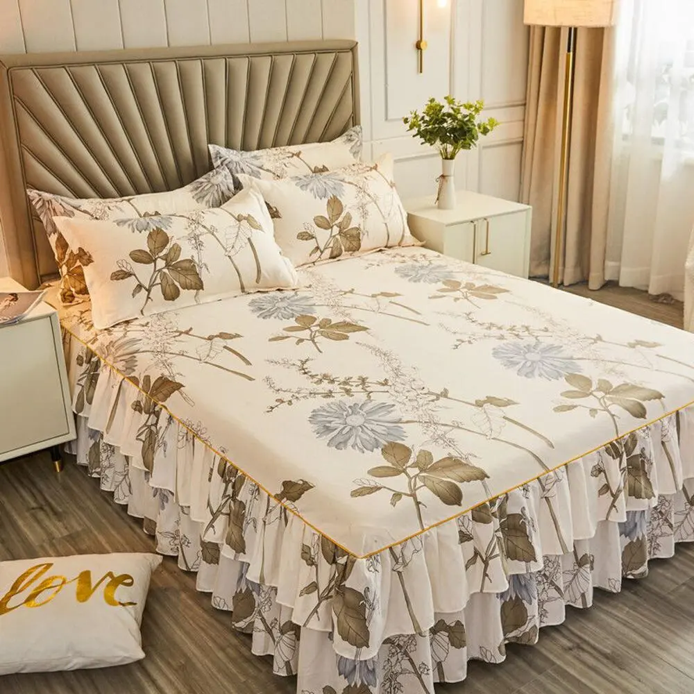 Korean cartoon skirt single Simmons non slip sheet protective cover double bed double sided three piece set