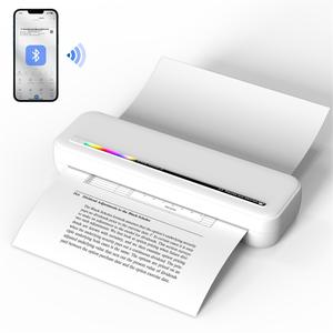 Portable A4 Printer, USB Rechargeable Wireless Photo Printer with 1 Roll Paper, High Resolution Printer for Home School Office