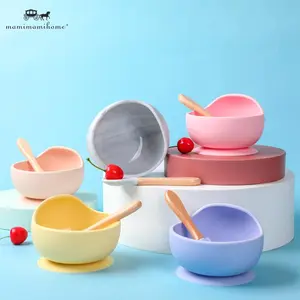 Baby Silicone Bowl + Sendok Set Mangkok Silikon Set Bayi Belajar Makan