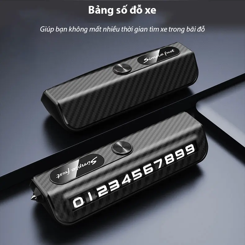 Bảng số điện thoại trên ô tô vân carbon, tích hợp búa phá kính cứu hộ cao cấp