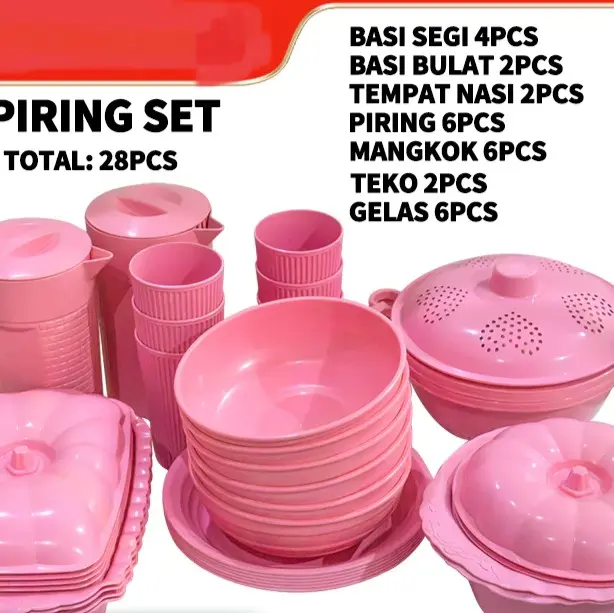 Party Set /Piring Plastik Set 28pcs/ Piring 6pcs Mangkok 6pcs Basi Segi 4pcs