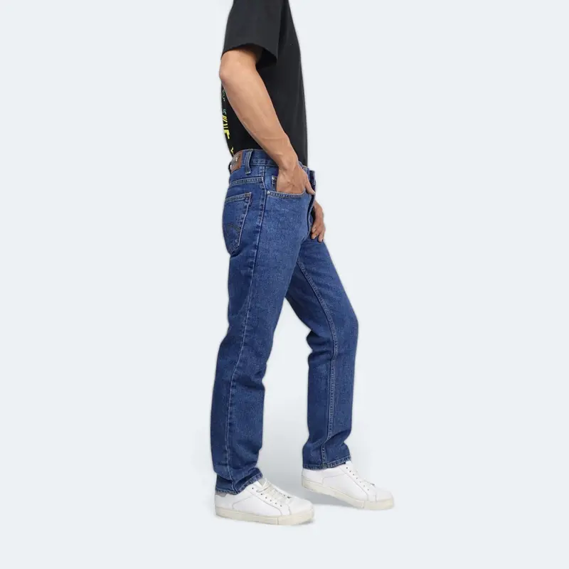 Celana Jeans Standar / Regular Fit Bio Wash Panjang Pria Denim Kasual Biru Medium Indigo Loose 2